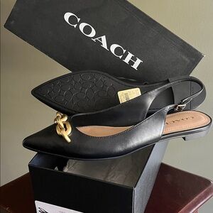 Coach Black Flats with Gold Accent
